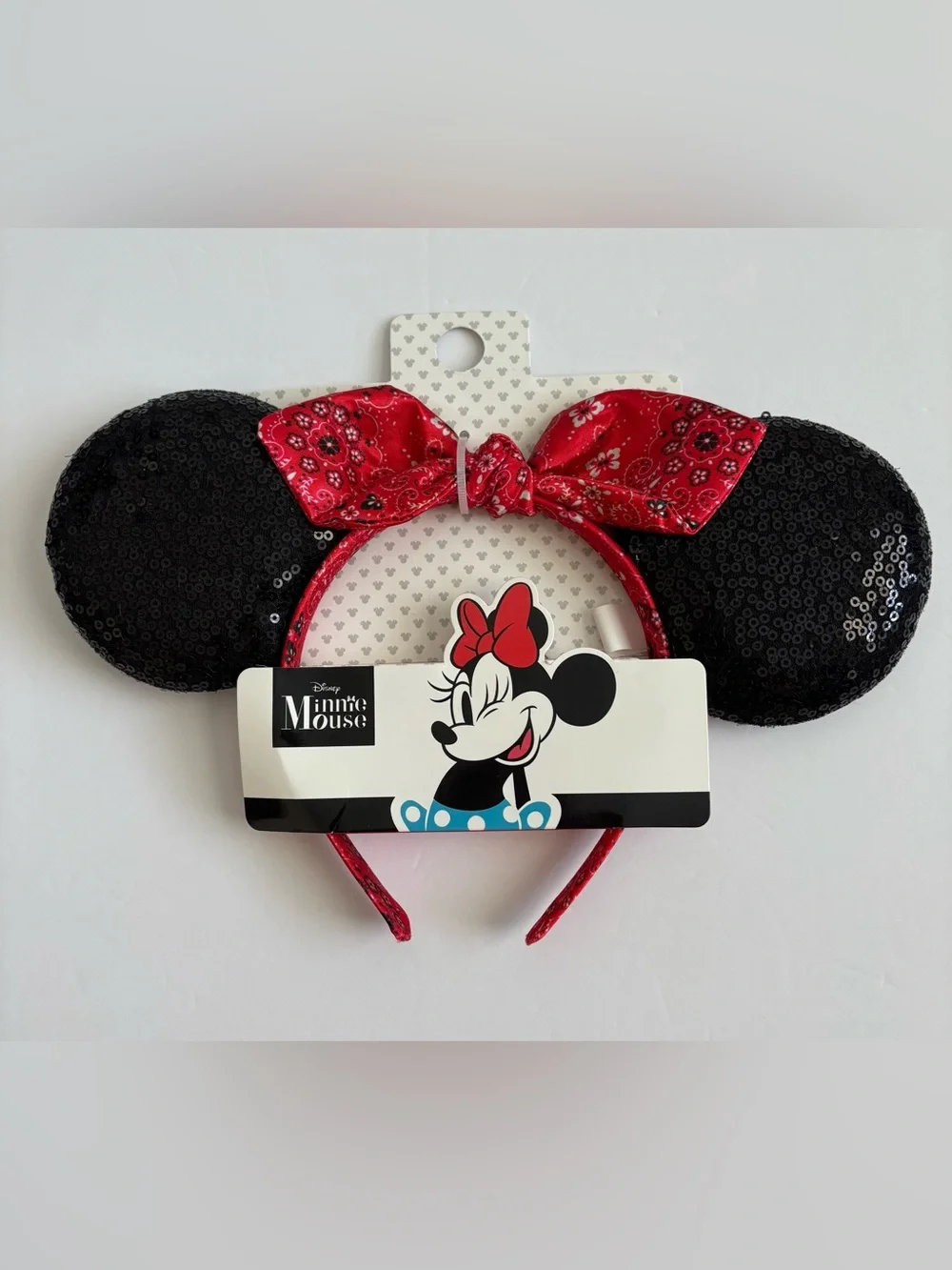 Disney Minnie Mouse Sequin Ears Red Bandana Bow Headband NWT